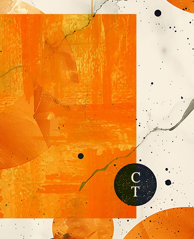 Orange painting featuring a CT meaning Christiana Tsigaloglou